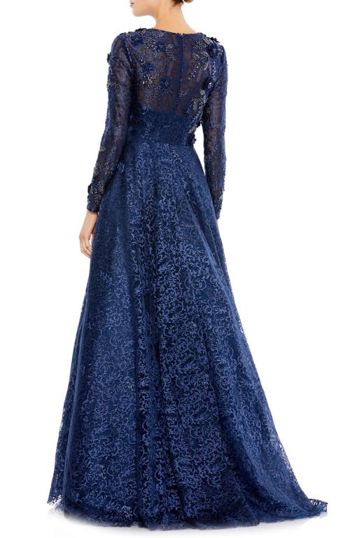 MAC DUGGAL MAC DUGGAL FLORAL EMBROIDERED & BEADED LONG SLEEVE MESH GOWN 