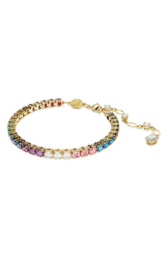 Swarovski Multicolored Round Cut Gold-tone Plated Matrix Bracelet In Multicolored