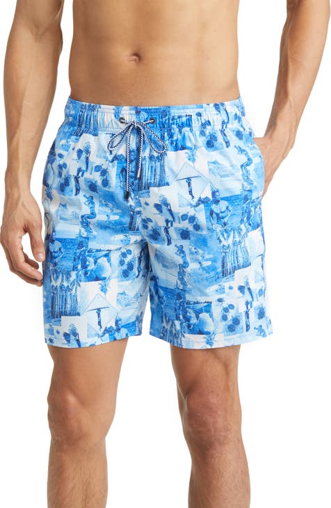 Bugatchi Men's Tropical Watercolor Swim Trunks