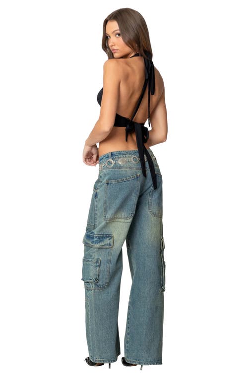 Edikted Open Back Triangle Hem Crop Halter Top In Black