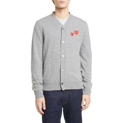 Commes Des Garcons Play Double Heart Wool Cardigan, Grey