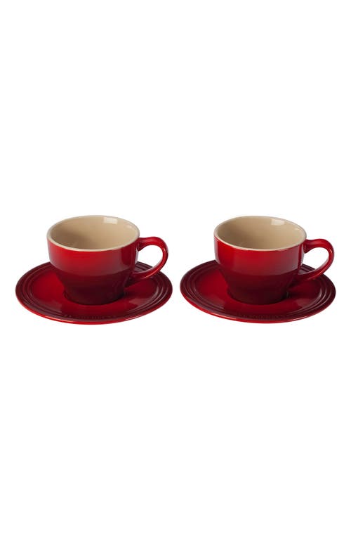 Le Creuset Set of 2 Cappuccino Cups & Saucers in Cerise at Nordstrom
