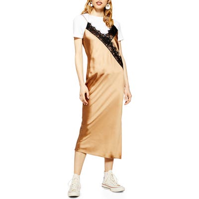 Topshop Lace & Satin Slipdress, US (fits like 2-4) - Metallic