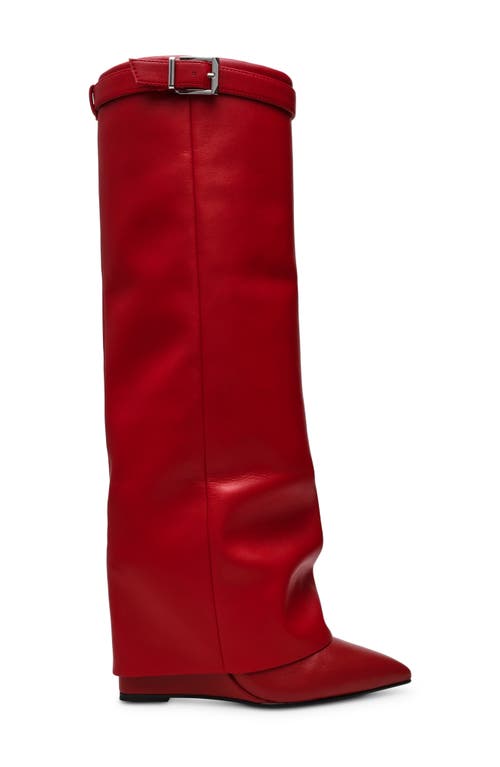 Shop Steve Madden Corenne Foldover Shaft Pointed Toe Knee High Boot In Red Leather