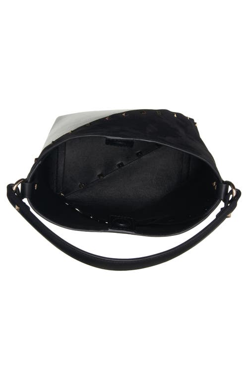 Shop Valentino Garavani Rockstud Wispy Leather & Suede Crossbody Bucket Bag In Nero