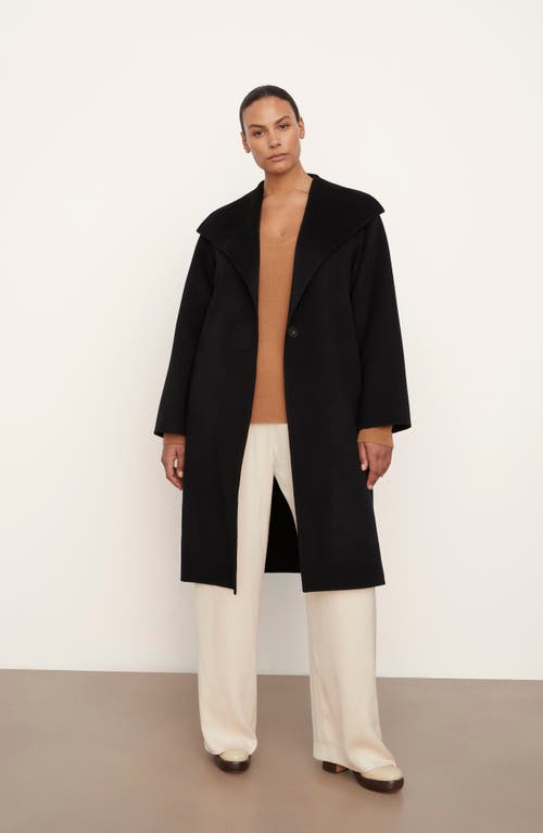 Vince Drape Neck Belted Wool & Cashmere Coat In Black