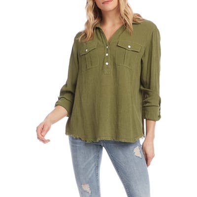 Karen Kane Cotton & Linen Shirt, Green