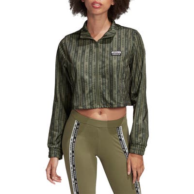 Adidas Originals Logo Stripe Crop Track Top, Green