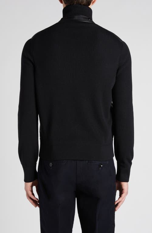 Shop Tom Ford Mixed Media Puffer Front Merino Wool Cardigan In Lb999 Black