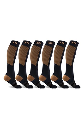 Shop Extreme Fit Pack Of 6 Copper Infused Knee High Socks In Brown