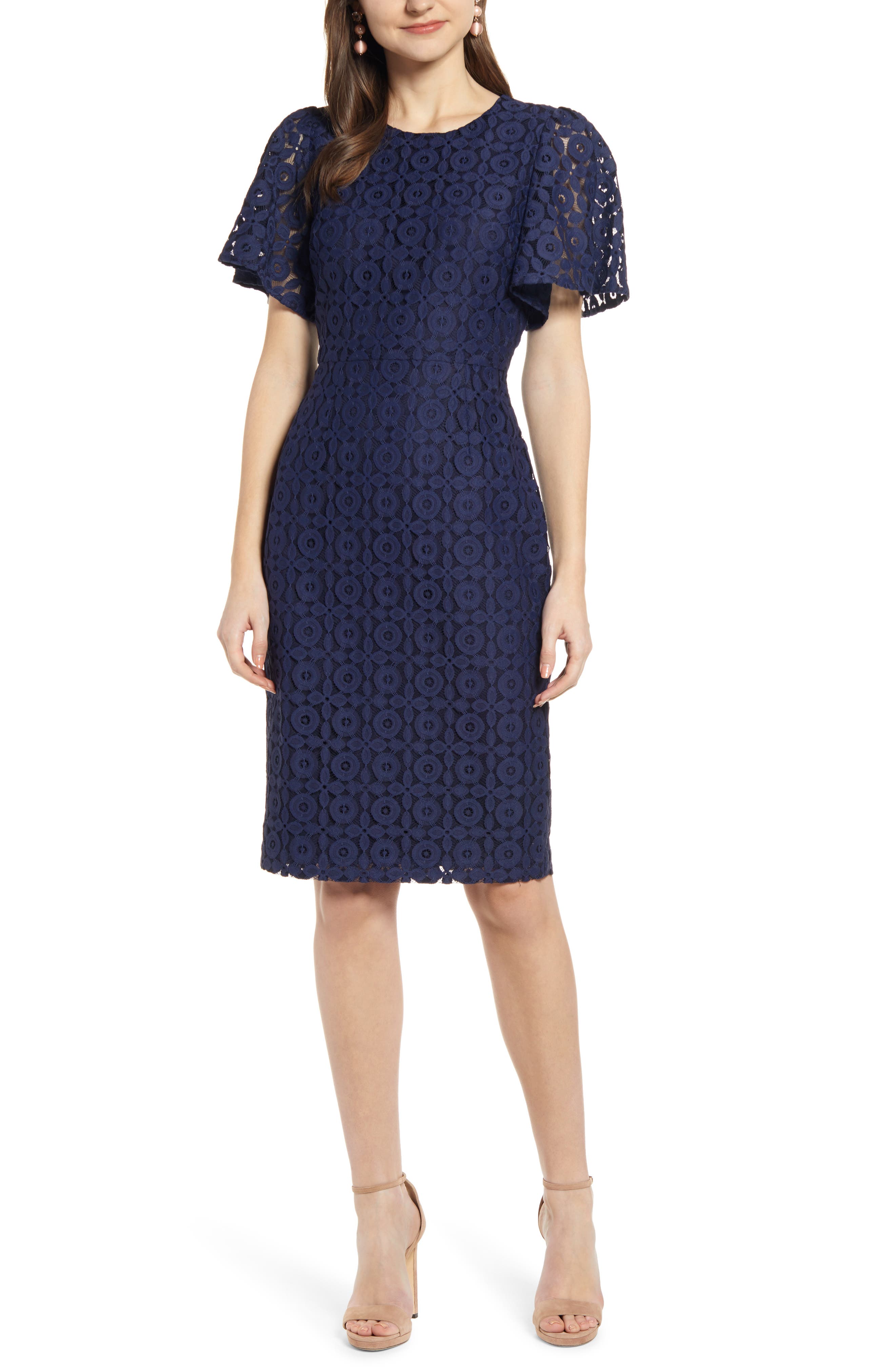 Rachel Parcell Flutter Sleeve Lace Sheath Dress, Blue (Nordstrom Exclusive)