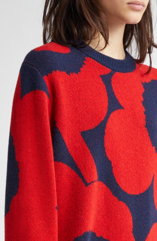 Shop Marimekko Valu Unikko Wool Sweater In Red Blue