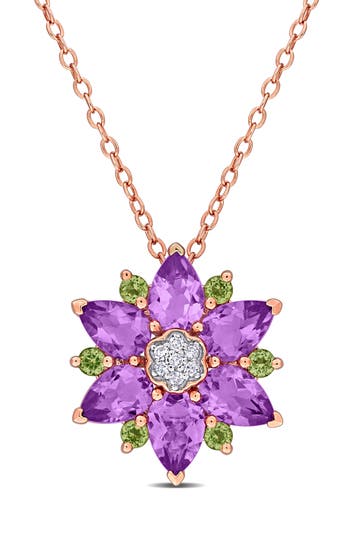 Delmar Amethyst Peridot & Diamond Floral Pendant Necklace In Multicolor
