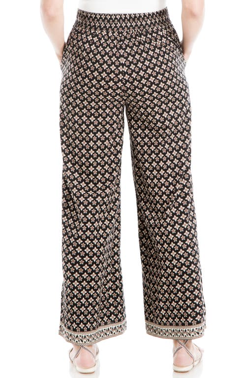 Max Studio Wide Leg Pull On Pants In Black/cream Multi