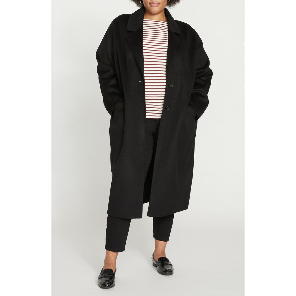 Universal Standard Belted Wool Blend Double Face Long Coat In Black