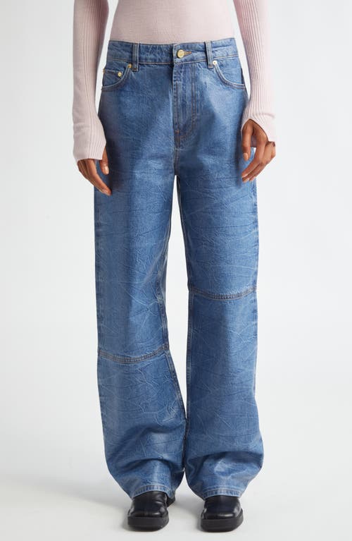 Shop Ganni Foil Metallic Jeans In Mid Blue Stone