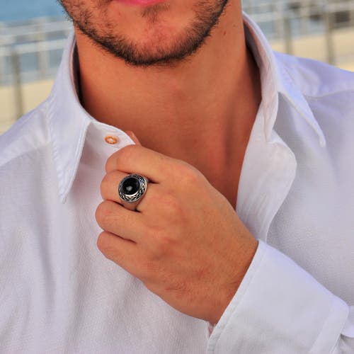 Shop Luvmyjewelry Blue Sand Stone Sterling Silver Men Signet Ring