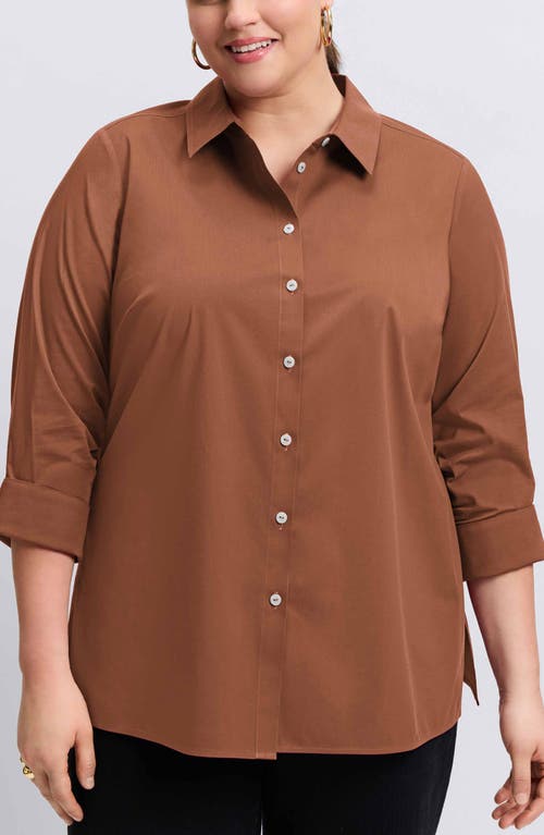 Shop Foxcroft Evelyn Three-quarter Sleeve Button-up Shirt In Macchiato