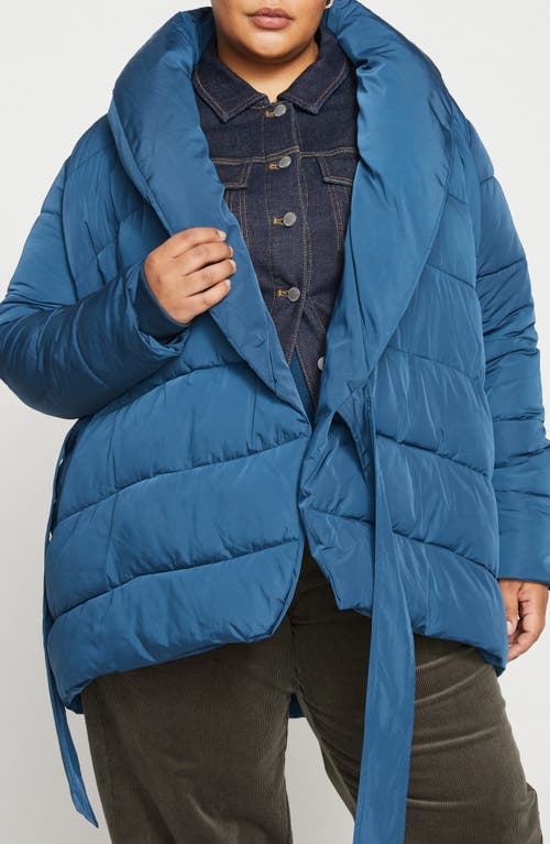 Universal Standard Kanda 2 Wrap Puffer Coat in Storm 