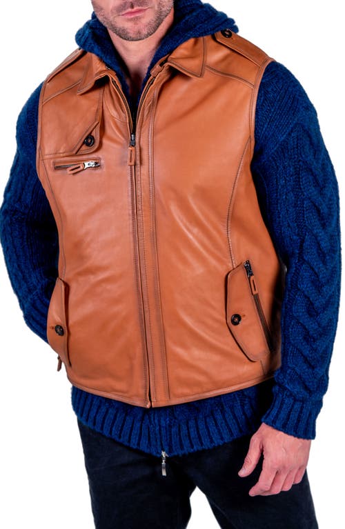 Woodsman Water Resistant Reversible Leather & Nylon Vest in Cognac