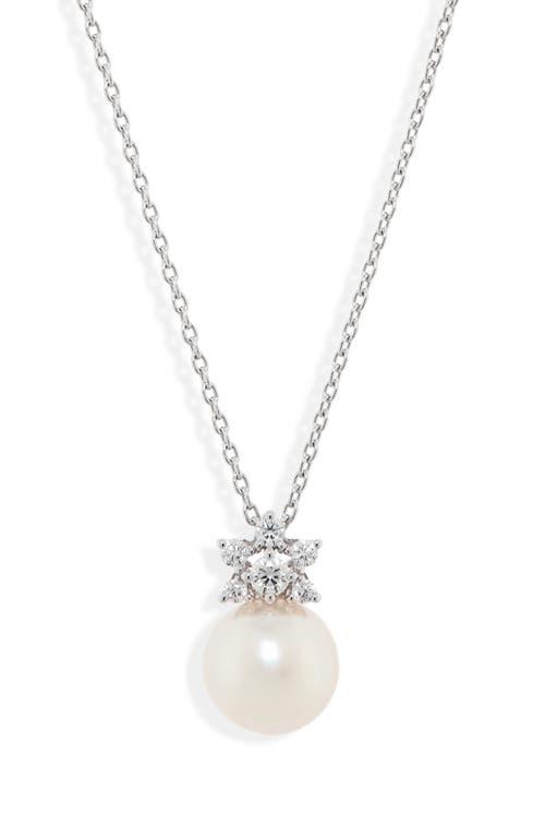 Akoya Cultured Pearl & Diamond Pendant Necklace in White Gold