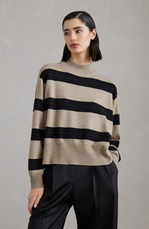 Shop Brunello Cucinelli Mock Neck Sweater With Monili In Brown