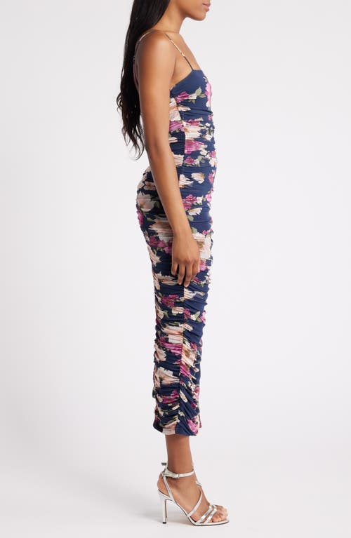 Shop Lulus Stun And Only Floral Mesh Body-con Cocktail Dress In Navy/purple/blush