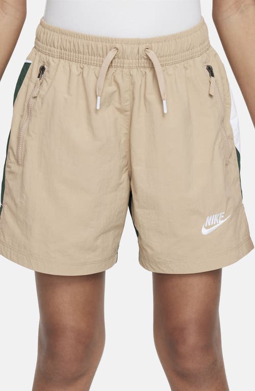 Shop Nike Kids' Amplify Nylon Athletic Shorts In Hemp/fir/white