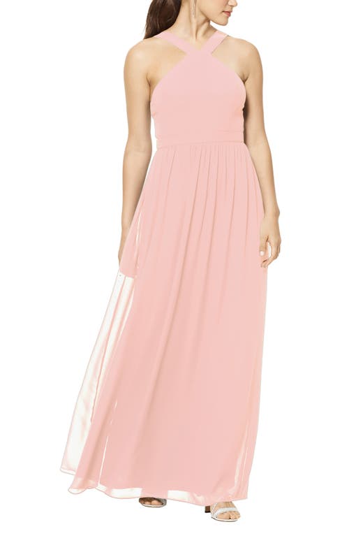 #Levkoff Halter Chiffon A-Line Gown in Frost Rose