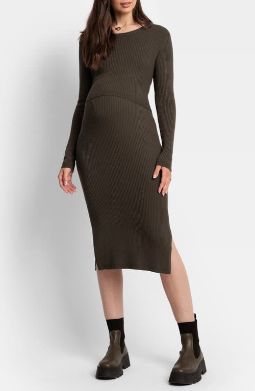 Shop Seraphine Two-piece Rib Maternity/nursing Sweater & Midi Dress Set In Khaki