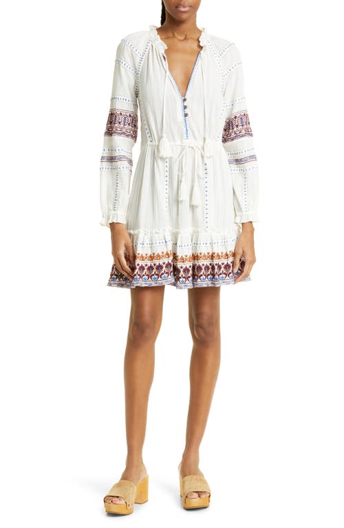 Veronica Beard Danica Long Sleeve Cotton Cover-Up Dress in Off-White Multi