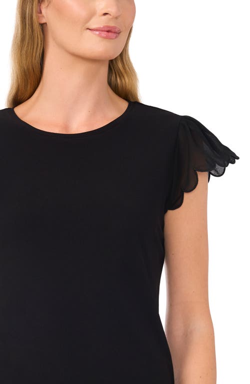 Cece Double Ruffle Sleeve Eyelet Knit Top In Rich Black