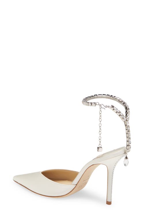 Shop Jimmy Choo Saeda Crystal Ankle Strap Pointed Toe Pump In Ivory/crystal