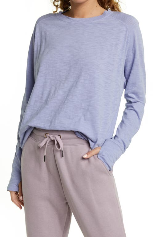 zella Relaxed Long Sleeve Slub Jersey T-Shirt in Blue Thistle