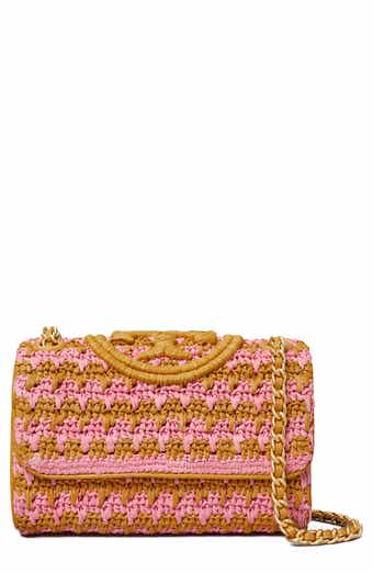 Tory Burch Kira Crochet Raffia Shoulder Bag In Natural/classic Cuoio