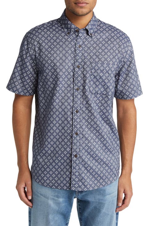 Playa Geo Print Stretch Short Sleeve Button-Down Shirt