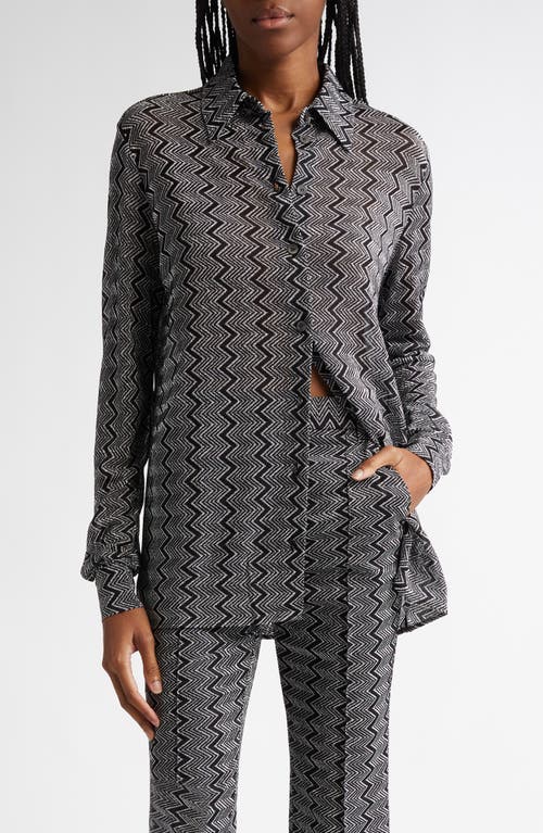 Missoni Metallic Zigzag Button-up Shirt In Black And Silver