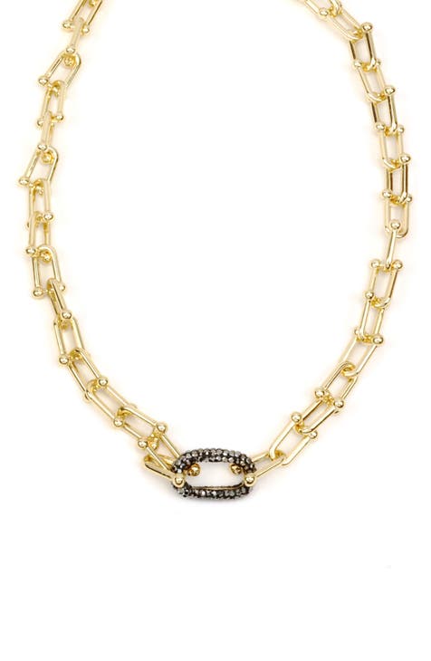 Pavé Crystal Link Textured Chain Necklace