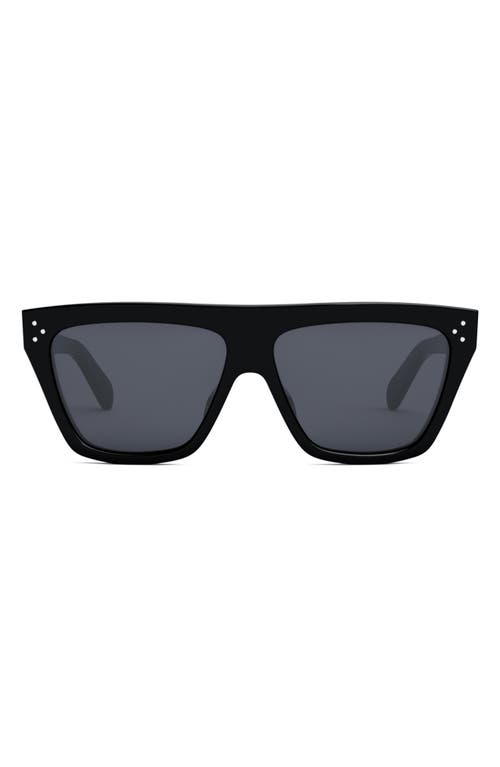 Celine Bold 3 Dots 58mm Flat Top Sunglasses In Shiny Black/smoke Polarized