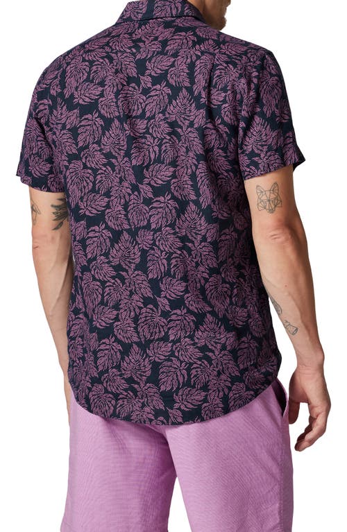Rodd & Gunn Yelverton Sport Fit Frond Print Short Sleeve Linen Button-up Shirt In Deep Sea