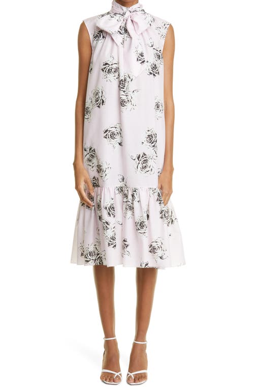 Adam Lippes Sleeveless Floral Print Bow Detail Cotton Dress in Pale Pink Floral