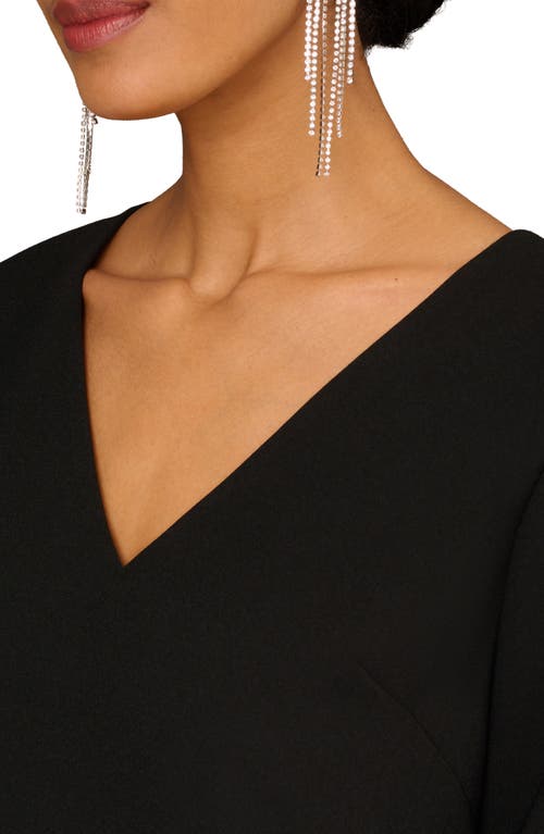 Aidan Mattox Feather-sleeve Crepe Trapeze Dress In Black