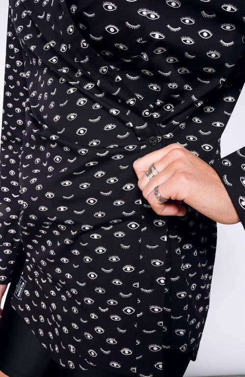 Wildfang The Essential Long Sleeve Oversized Wrap Button Up In Wink Black