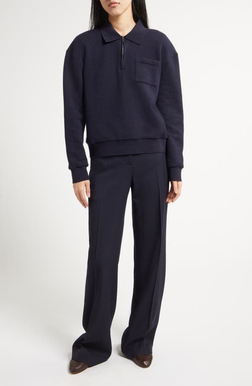 The Row Estee Quarter Zip Cashmere & Cotton Polo Sweater In Navy