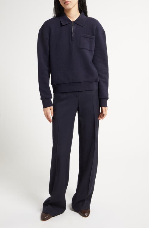 Shop The Row Estee Quarter Zip Cashmere & Cotton Polo Sweater In Navy