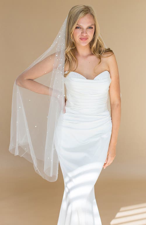 Shop Brides And Hairpins Brides & Hairpins Ione Crystal & Imitation Pearl Fingertip Veil In Ivory