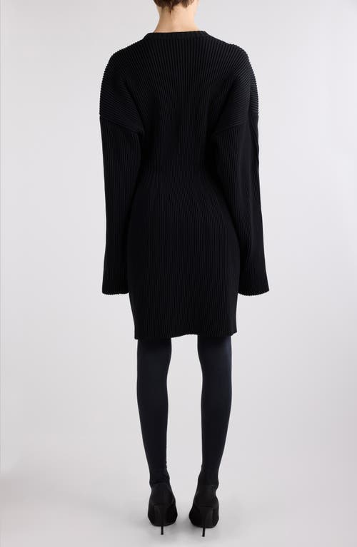 Shop Balenciaga Hourglass Long Sleeve Rib Sweater Dress In Black