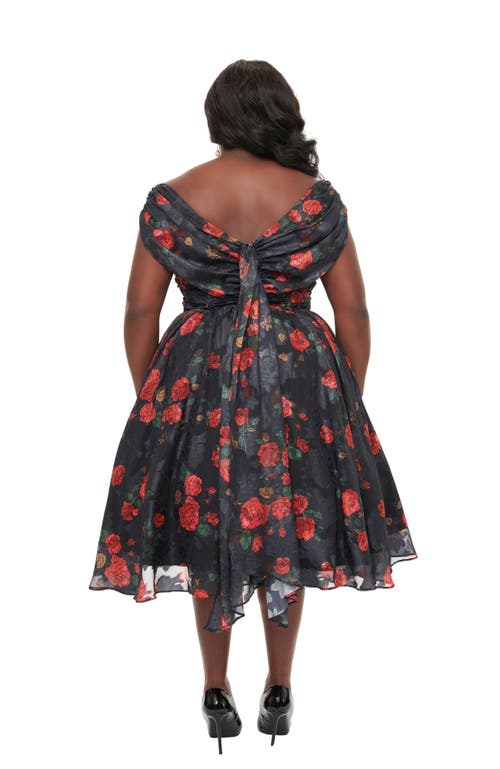 UNIQUE VINTAGE UNIQUE VINTAGE PLUS SIZE OFF THE SHOULDER RUFFLE COCKTAIL DRESS