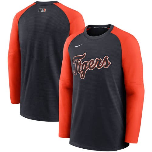 Men's Nike Navy/Orange Detroit Tigers Authentic Collection Pregame Performance Raglan Pullover Sweatshirt