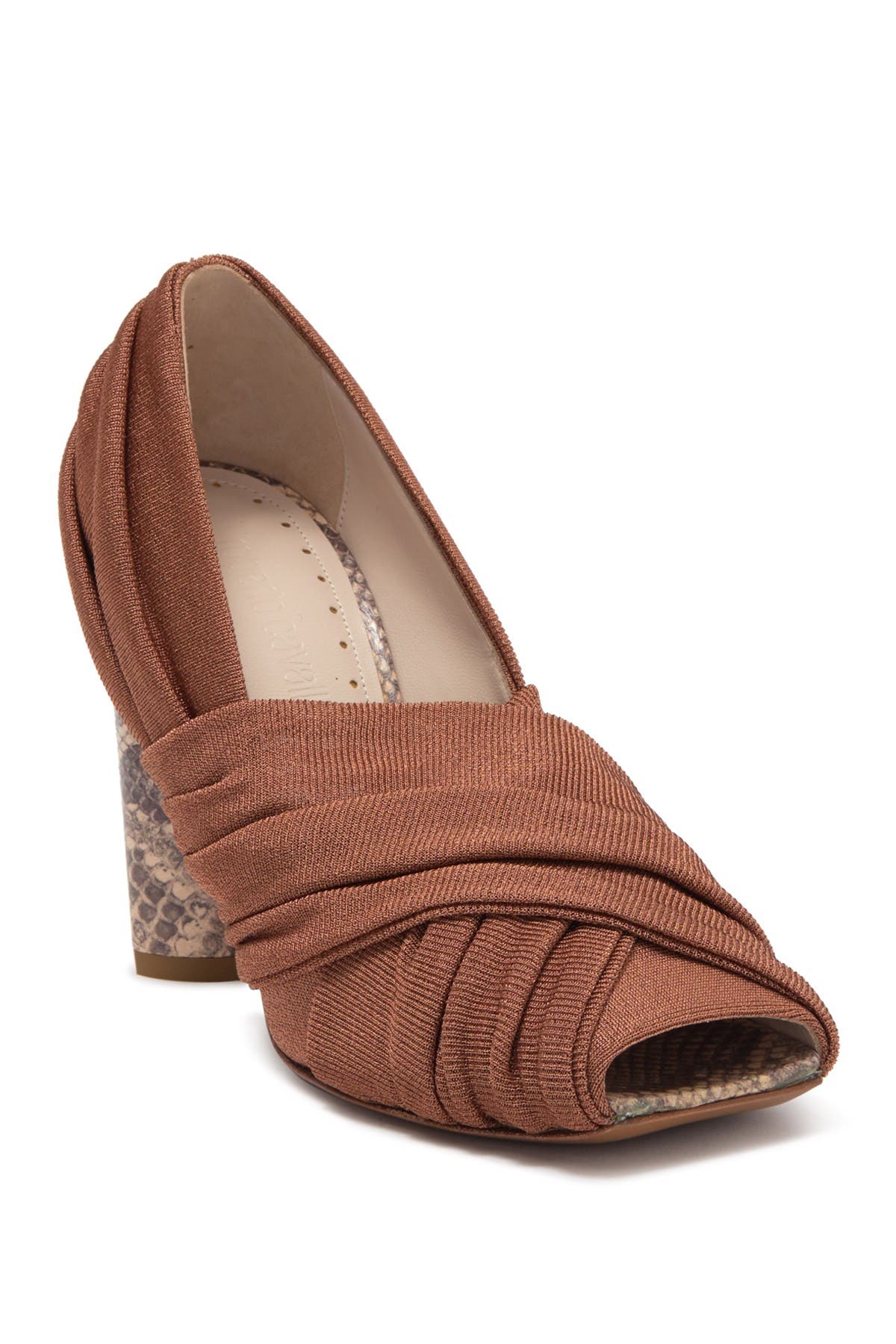 ROBERTO CAVALLI SQUARE TOE SNAKE EMBOSSED BLOCK HEEL PUMP,439114951944